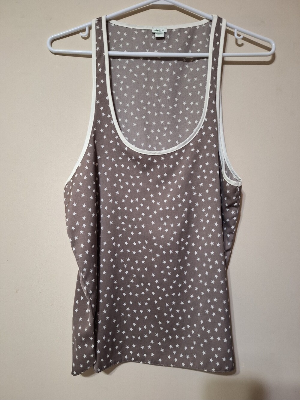 Aerie Taupe Satin Star Print Scoop Neck Tank Top Grey Brown Size S - Picture 2 of 10